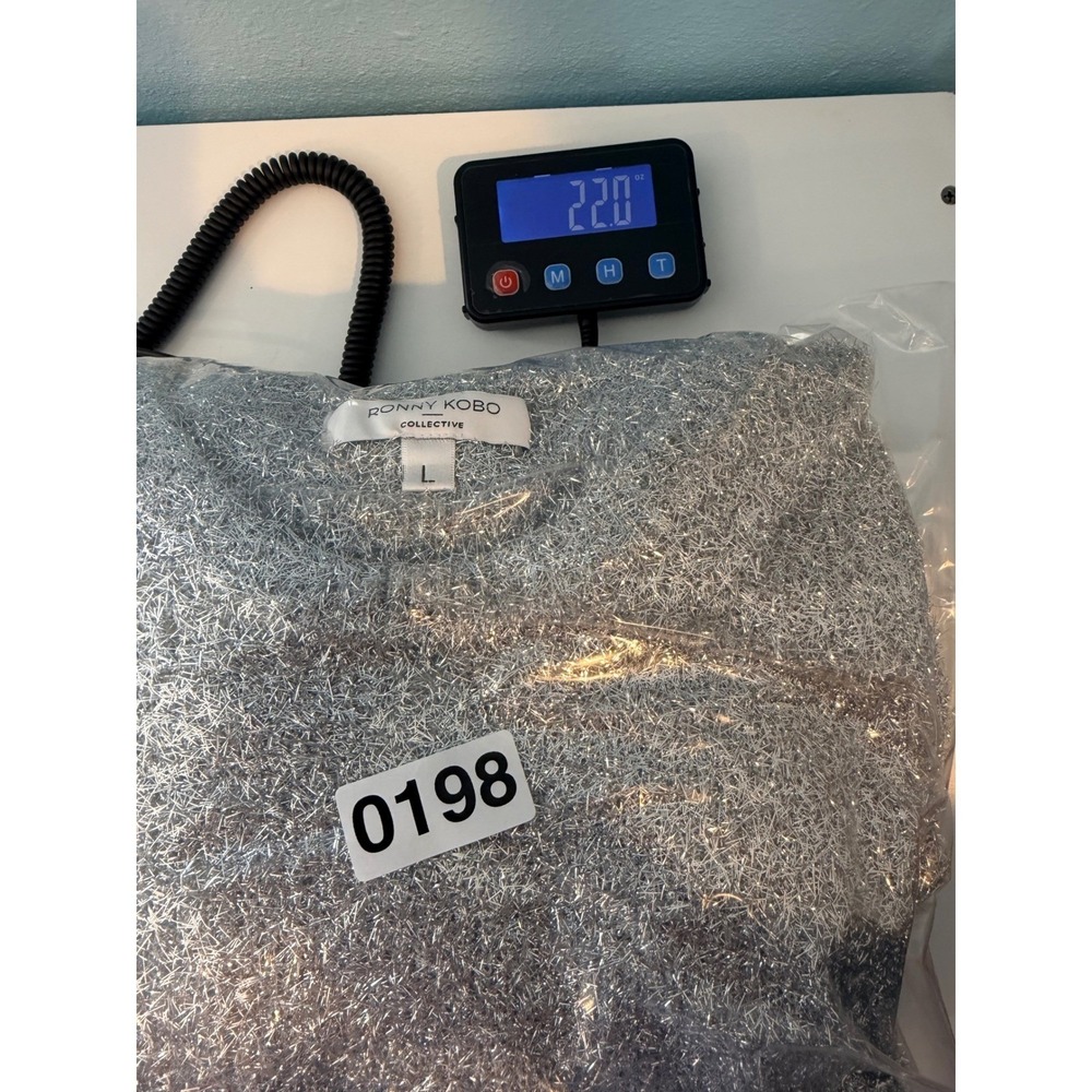 Ronny Kobo Silver Metallic Tinsel Knit‎ Mini Dress Womens L Rent the Runway - Picture 10 of 10